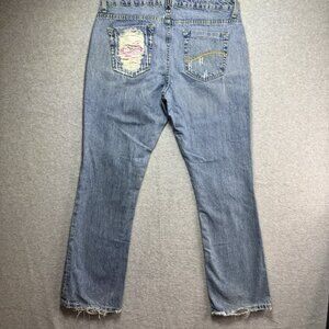 VTG Y2K Twenty X Houston Jeans Embroidered Floral Distressed Bootcut Lowest Rise